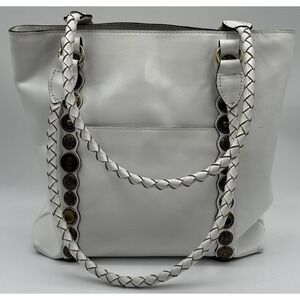 Patricia Nash White Leather Renaissance Coin Collection Large Shoulder Tote